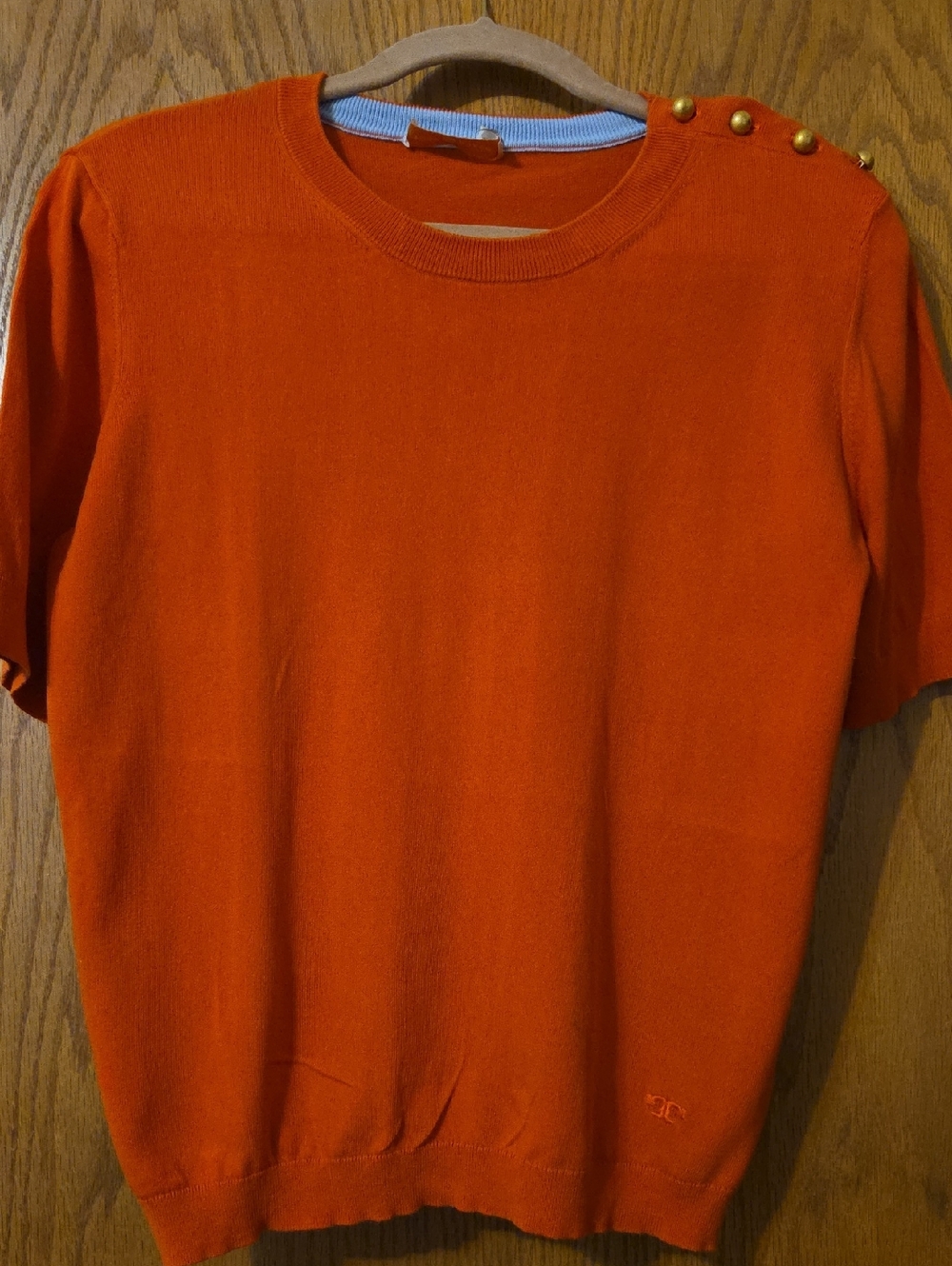 Tory Burch Orange Short Sleeve Sweater with Gold Buttons